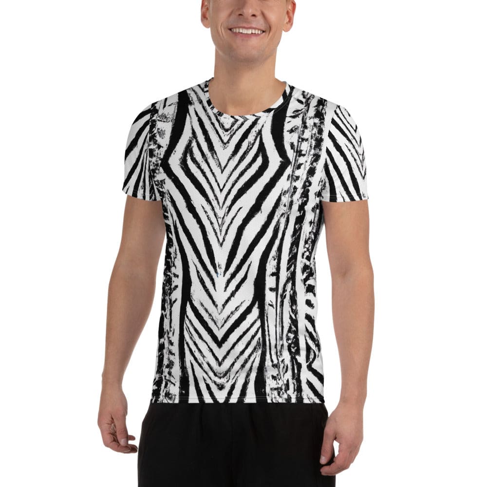 Mens Stretch Fit Athletic Sports T-shirt - Black White Native Print