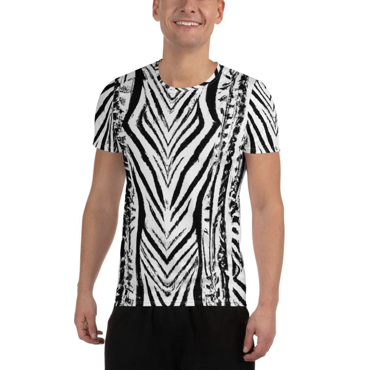 Mens Stretch Fit Athletic Sports T-shirt - Black White Native Print