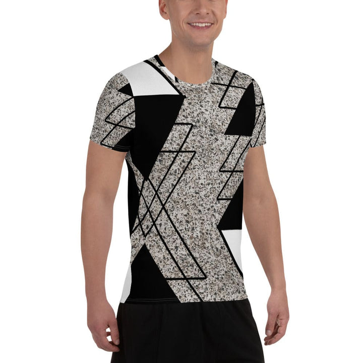 Mens Stretch Fit Athletic Sports T-shirt - Black and White Triangular