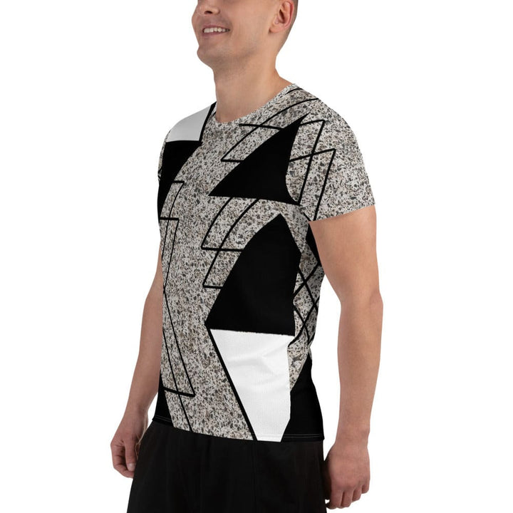Mens Stretch Fit Athletic Sports T-shirt - Black and White Triangular