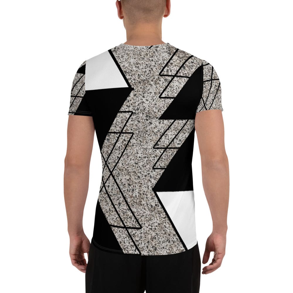Mens Stretch Fit Athletic Sports T-shirt - Black and White Triangular