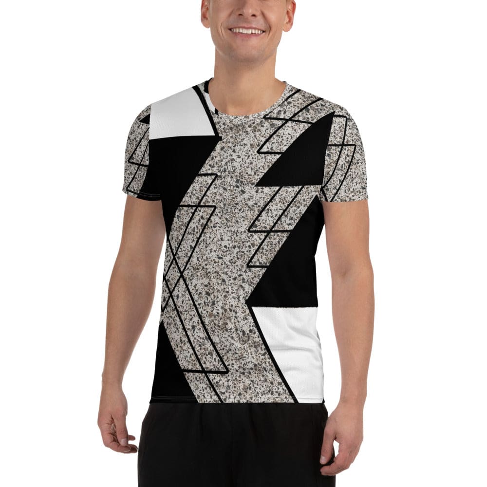 Mens Stretch Fit Athletic Sports T-shirt - Black and White Triangular