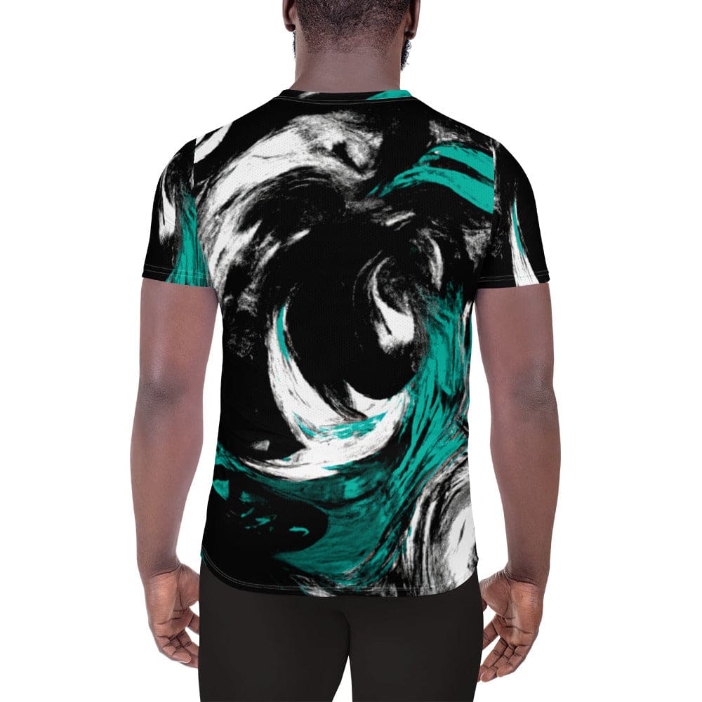Mens Stretch Fit Athletic Sports T-shirt - Black Green White Abstract