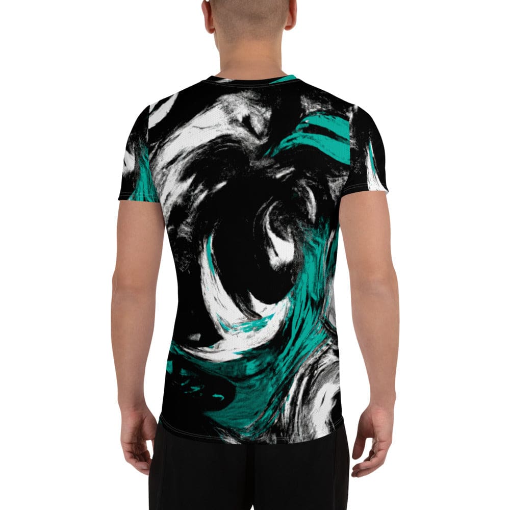 Mens Stretch Fit Athletic Sports T-shirt - Black Green White Abstract