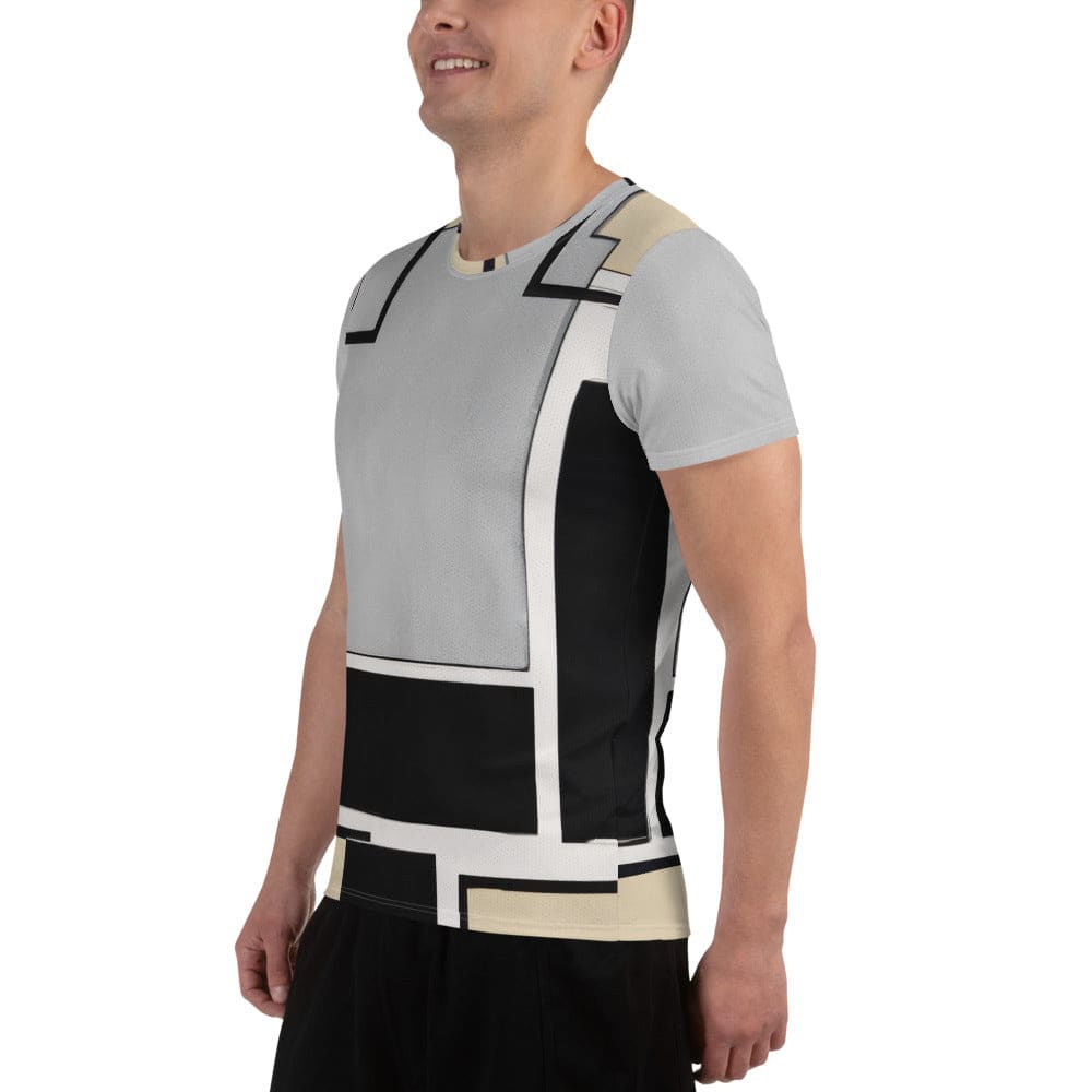 Mens Stretch Fit Athletic Sports T-shirt - Black Grey Abstract Pattern