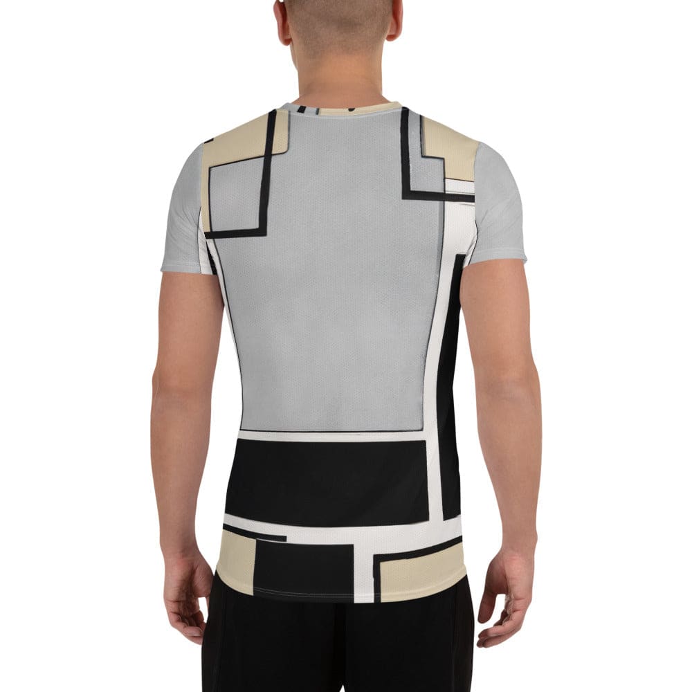 Mens Stretch Fit Athletic Sports T-shirt - Black Grey Abstract Pattern