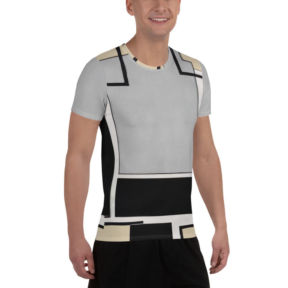 Mens Stretch Fit Athletic Sports T-shirt - Black Grey Abstract Pattern