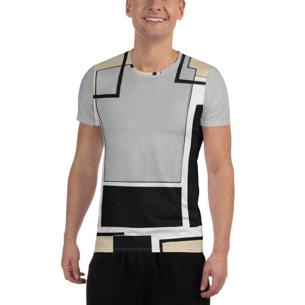 Mens Stretch Fit Athletic Sports T-shirt - Black Grey Abstract Pattern