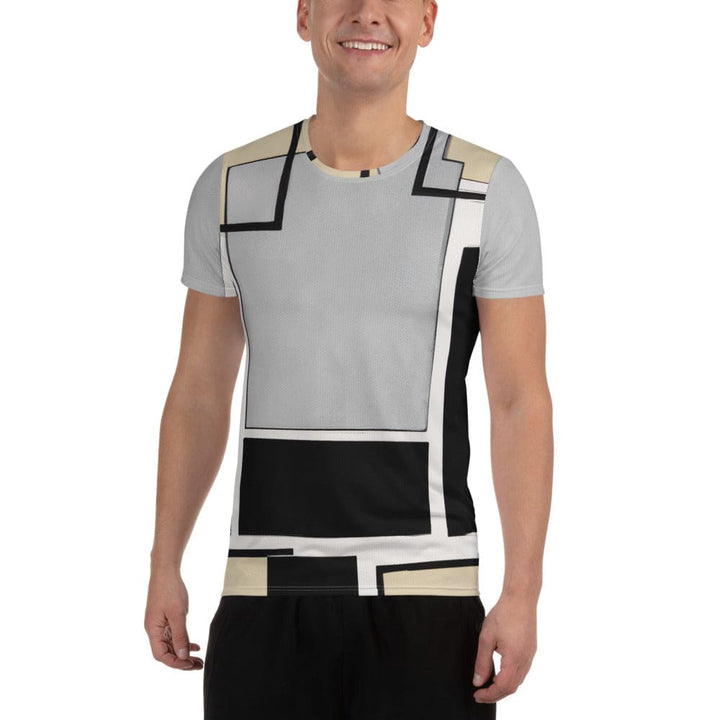 Mens Stretch Fit Athletic Sports T-shirt - Black Grey Abstract Pattern