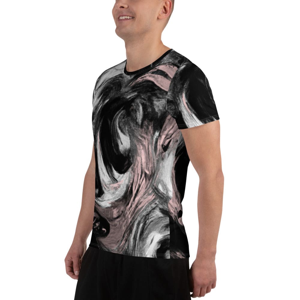 Mens Stretch Fit Athletic Sports T-shirt - Black Pink White Abstract