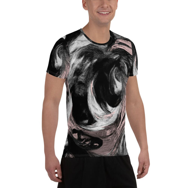 Mens Stretch Fit Athletic Sports T-shirt - Black Pink White Abstract