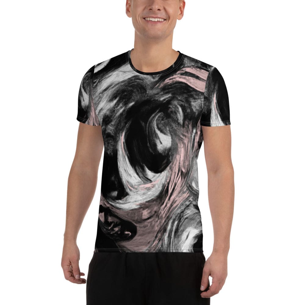 Mens Stretch Fit Athletic Sports T-shirt - Black Pink White Abstract