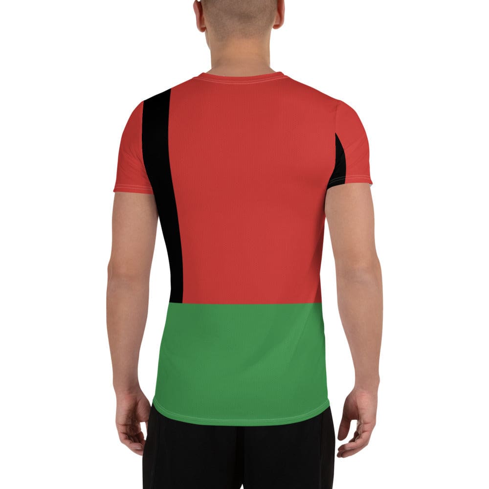 Mens Stretch Fit Athletic Sports T-shirt - Black Red Green Stripped