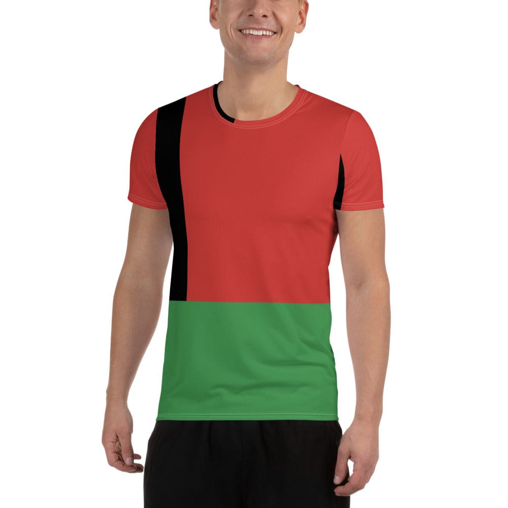Mens Stretch Fit Athletic Sports T-shirt - Black Red Green Stripped