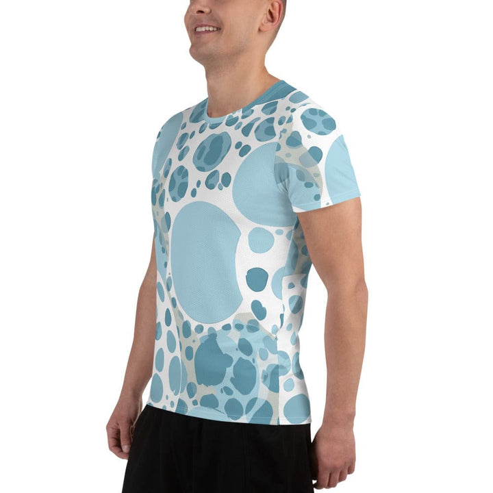 Mens Stretch Fit Athletic Sports T-shirt - Blue and White Circular