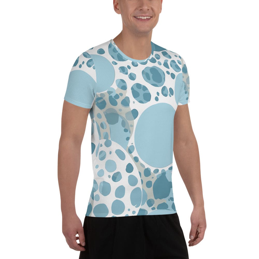 Mens Stretch Fit Athletic Sports T-shirt - Blue and White Circular