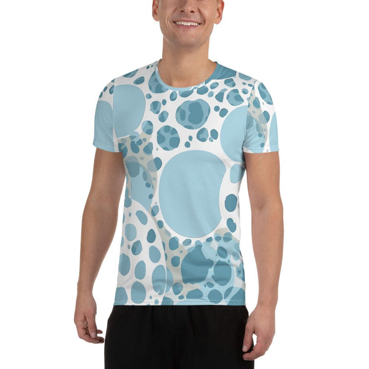 Mens Stretch Fit Athletic Sports T-shirt - Blue and White Circular
