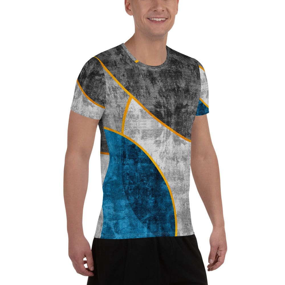 Mens Stretch Fit Athletic Sports T-shirt - Blue Grey Design