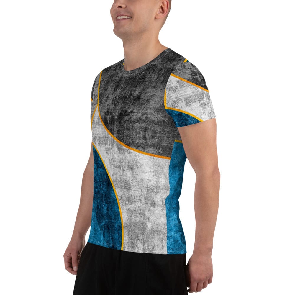 Mens Stretch Fit Athletic Sports T-shirt - Blue Grey Design