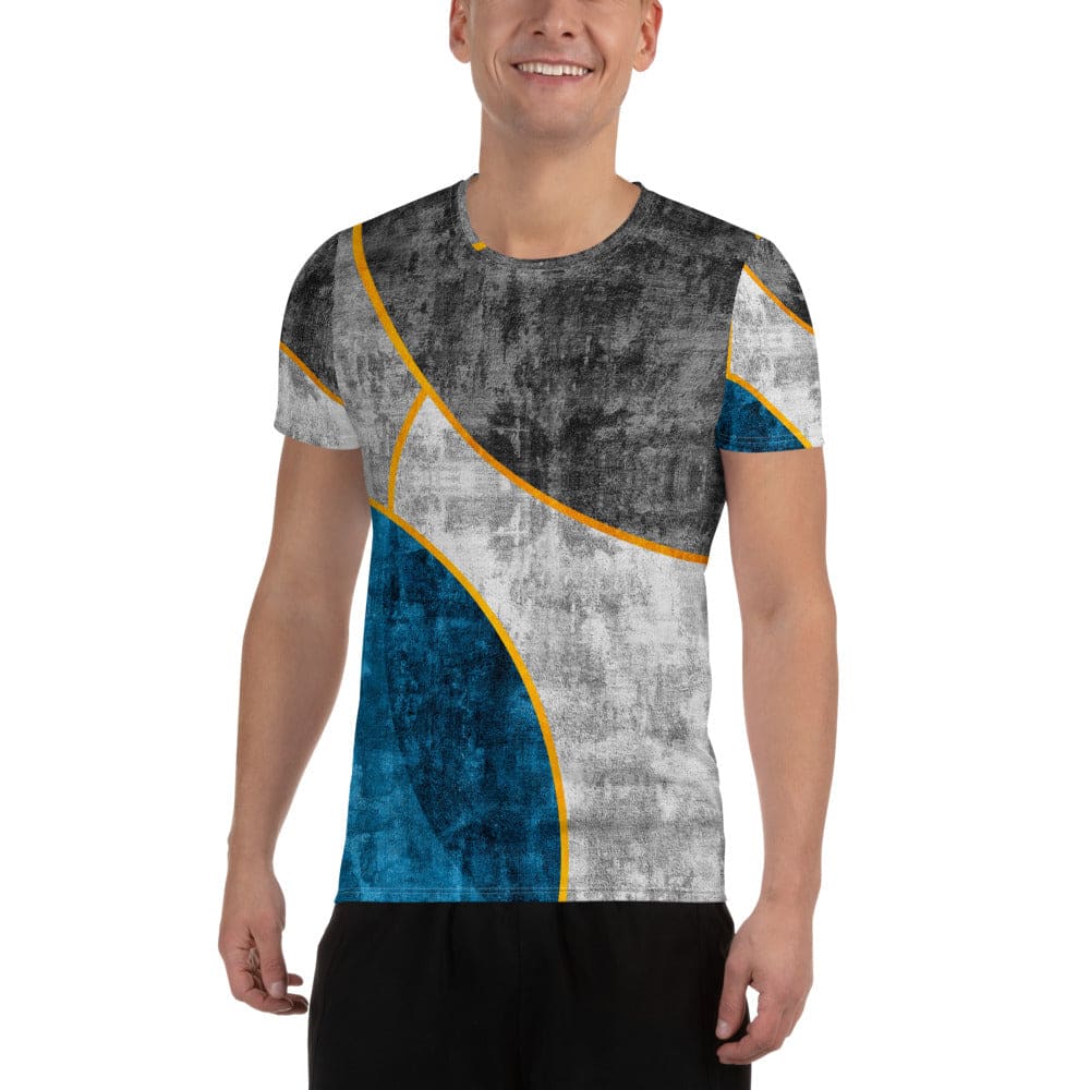 Mens Stretch Fit Athletic Sports T-shirt - Blue Grey Design