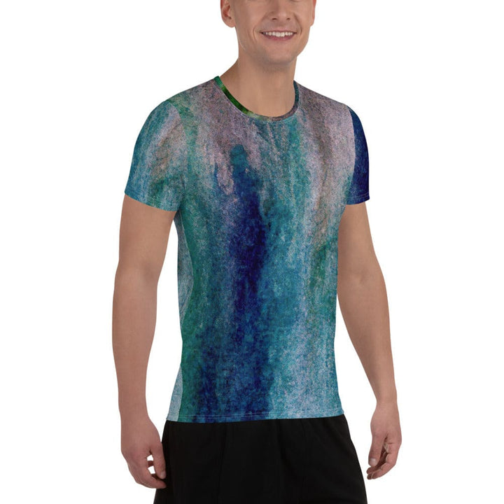 Mens Stretch Fit Athletic Sports T-shirt - Blue Hue Watercolor