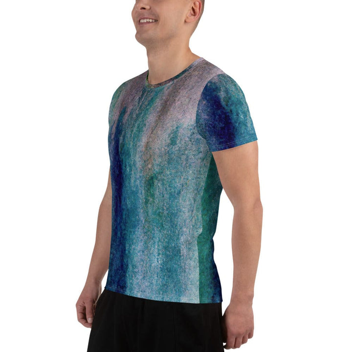 Mens Stretch Fit Athletic Sports T-shirt - Blue Hue Watercolor