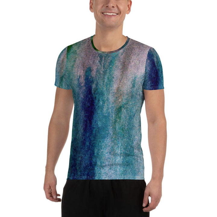 Mens Stretch Fit Athletic Sports T-shirt - Blue Hue Watercolor