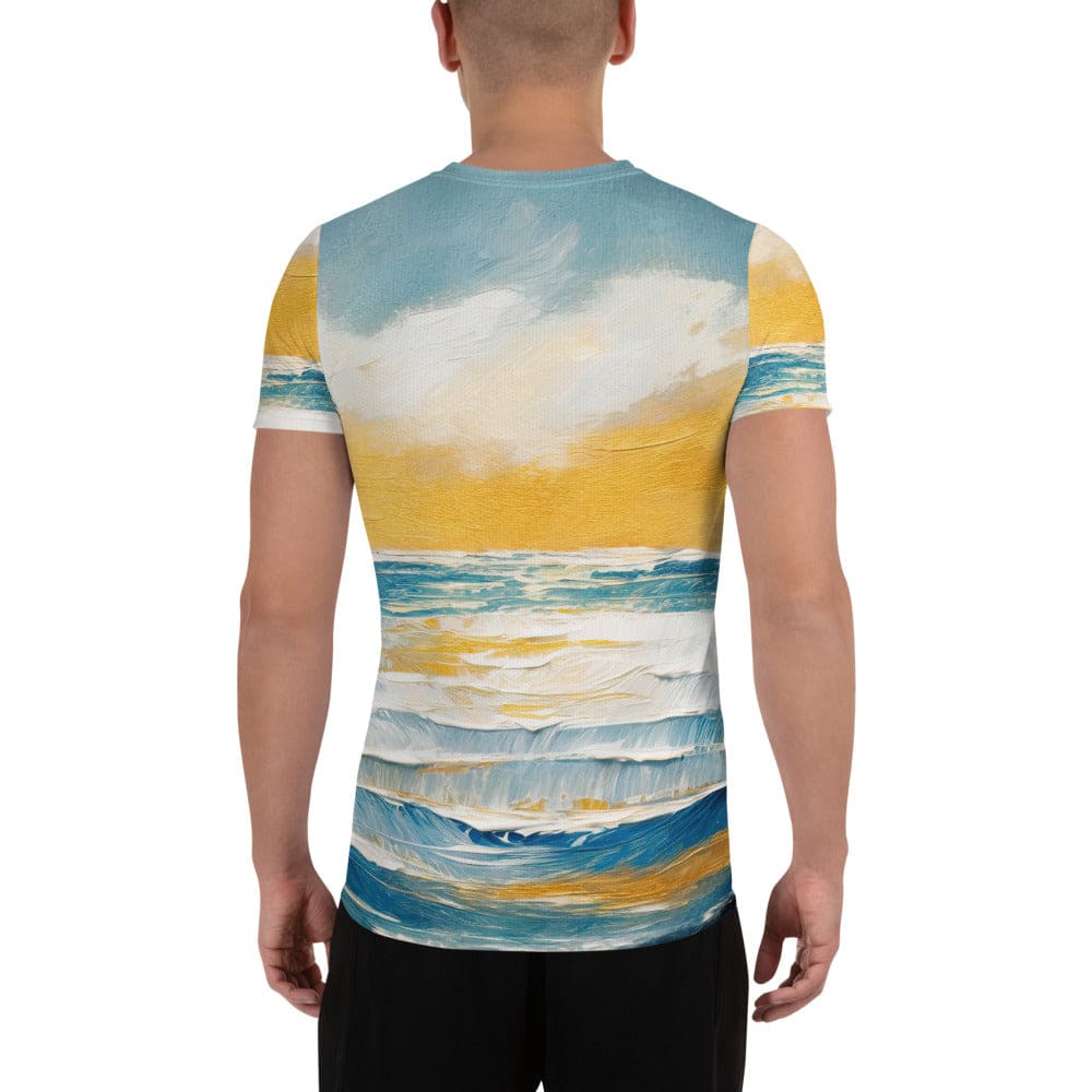 Mens Stretch Fit Athletic Sports T-shirt - Blue Ocean Golden Sunset