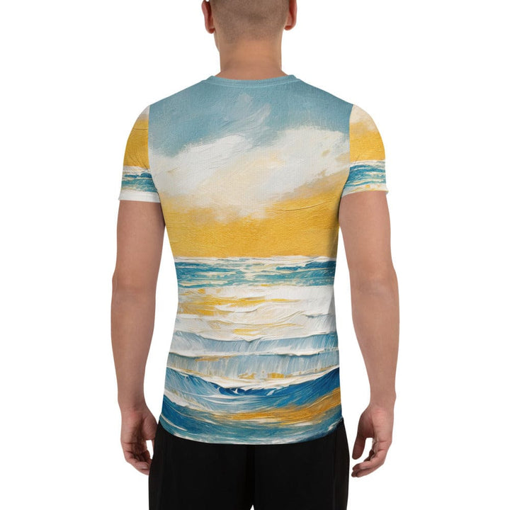 Mens Stretch Fit Athletic Sports T-shirt - Blue Ocean Golden Sunset