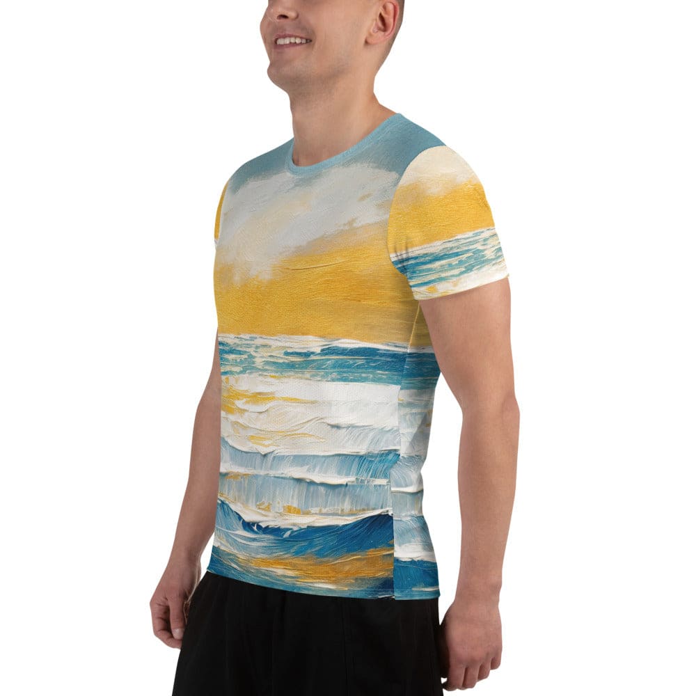 Mens Stretch Fit Athletic Sports T-shirt - Blue Ocean Golden Sunset