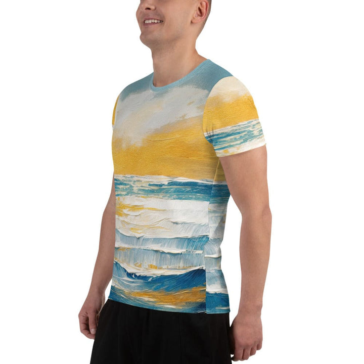 Mens Stretch Fit Athletic Sports T-shirt - Blue Ocean Golden Sunset