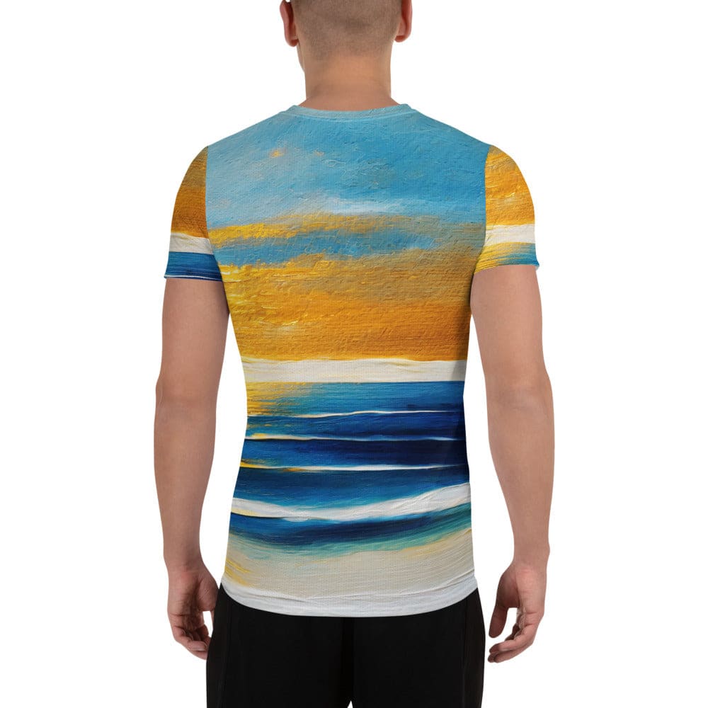 Mens Stretch Fit Athletic Sports T-shirt - Blue Ocean Golden Sunset 3