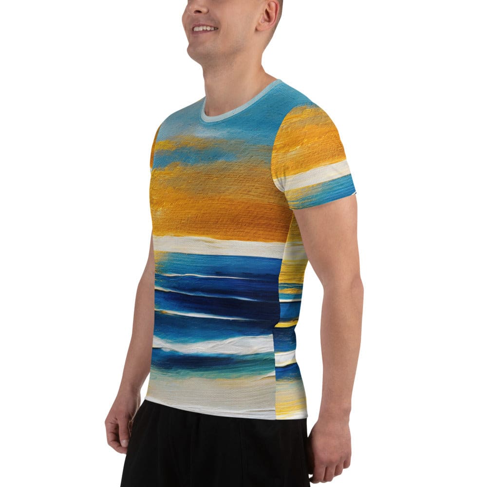 Mens Stretch Fit Athletic Sports T-shirt - Blue Ocean Golden Sunset 3