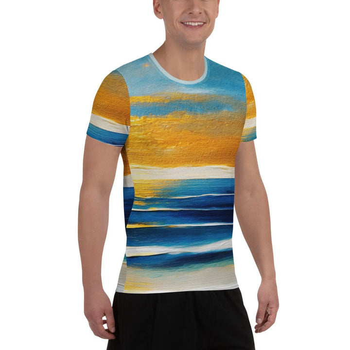 Mens Stretch Fit Athletic Sports T-shirt - Blue Ocean Golden Sunset 3