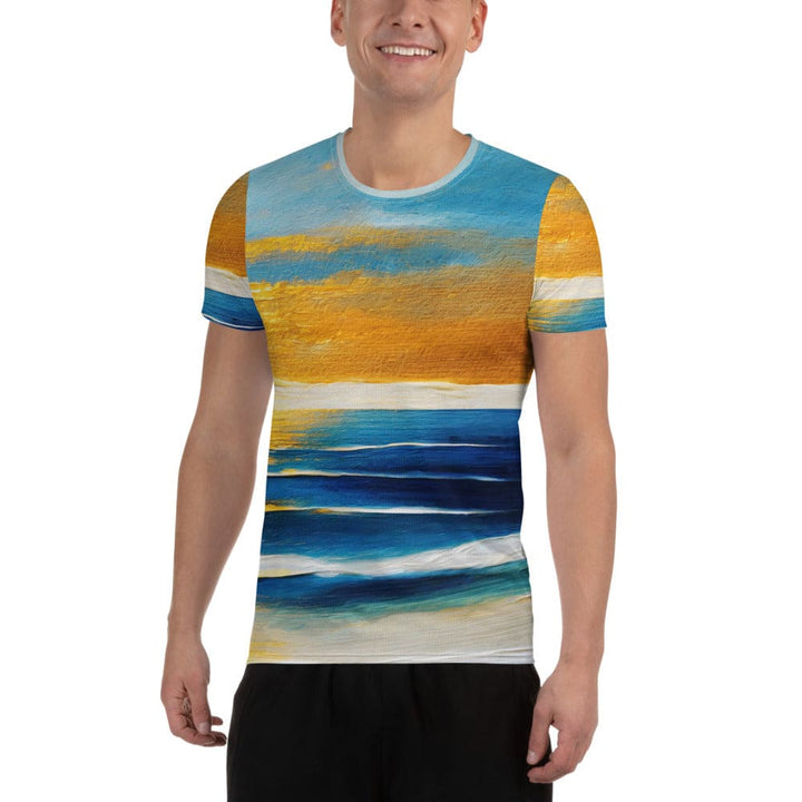 Mens Stretch Fit Athletic Sports T-shirt - Blue Ocean Golden Sunset 3