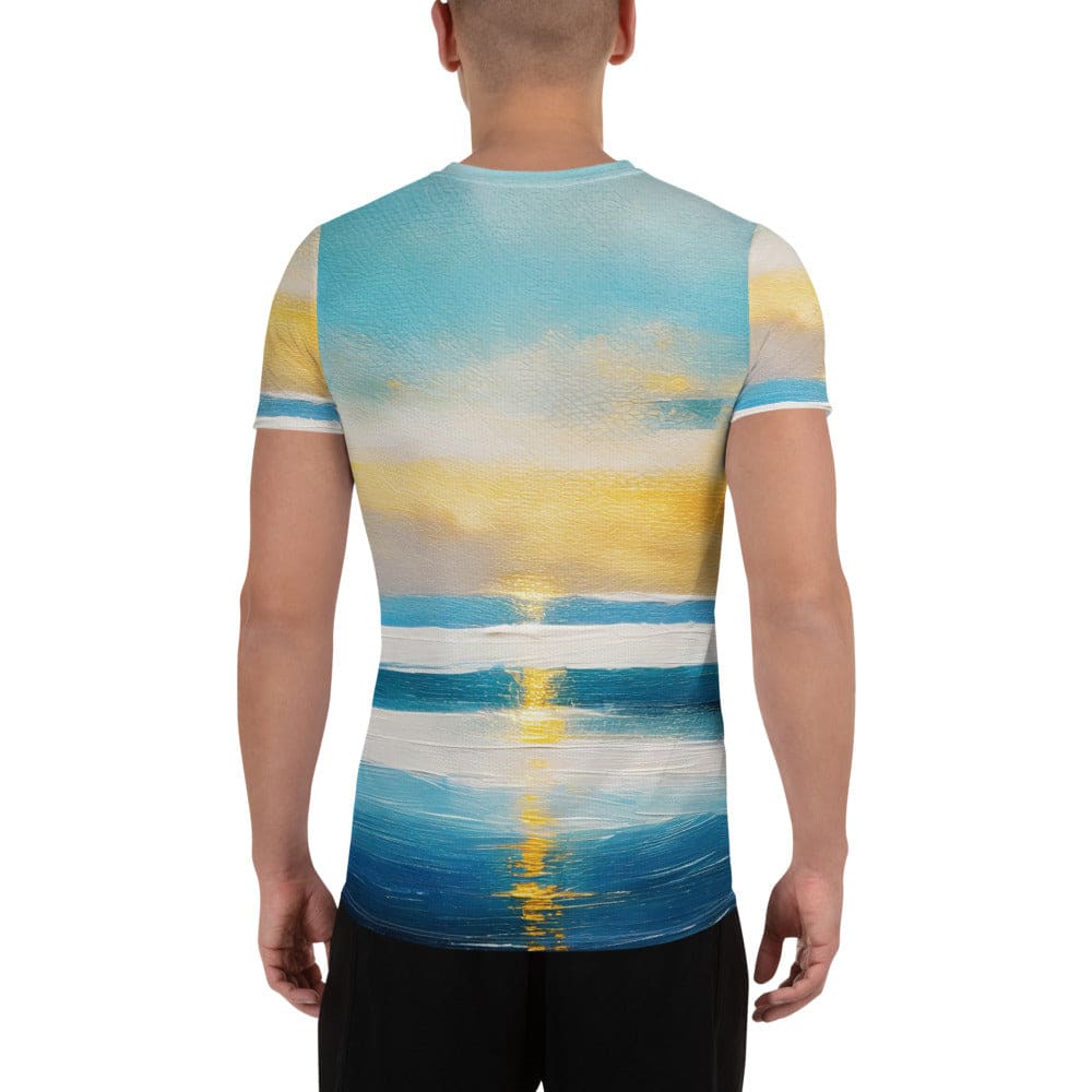 Mens Stretch Fit Athletic Sports T-shirt - Blue Ocean Golden Sunset