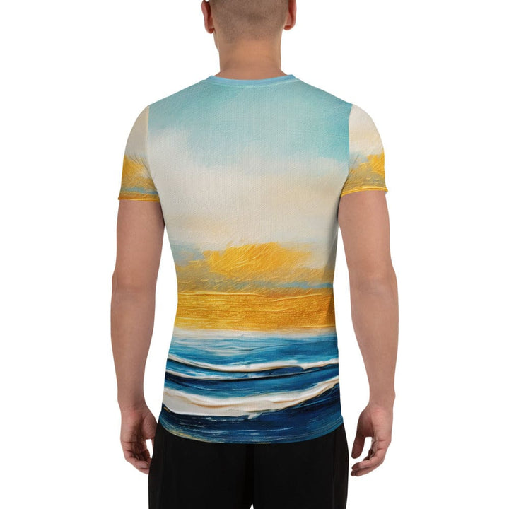 Mens Stretch Fit Athletic Sports T-shirt - Blue Ocean Golden Sunset