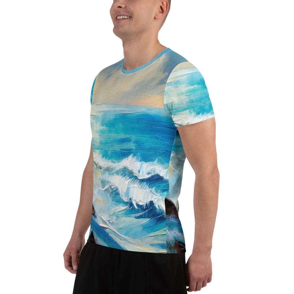 Mens Stretch Fit Athletic Sports T-shirt - Blue Ocean Print