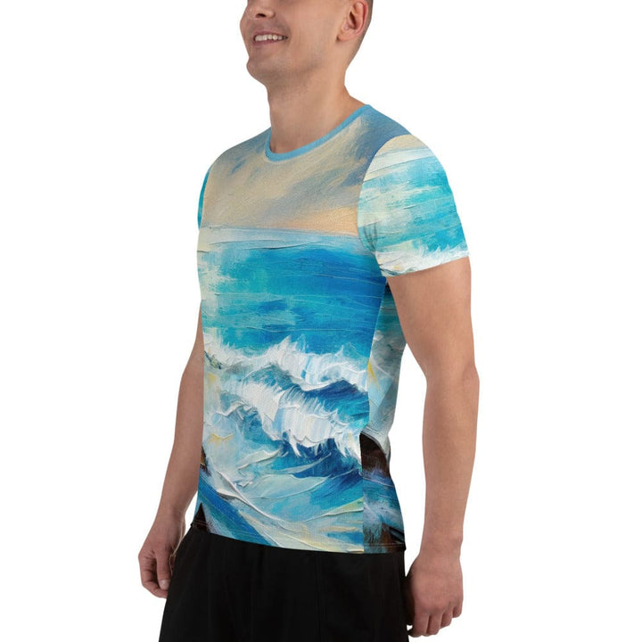 Mens Stretch Fit Athletic Sports T-shirt - Blue Ocean Print