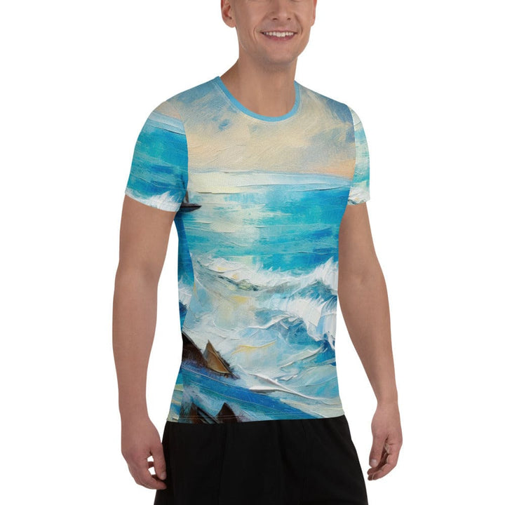 Mens Stretch Fit Athletic Sports T-shirt - Blue Ocean Print