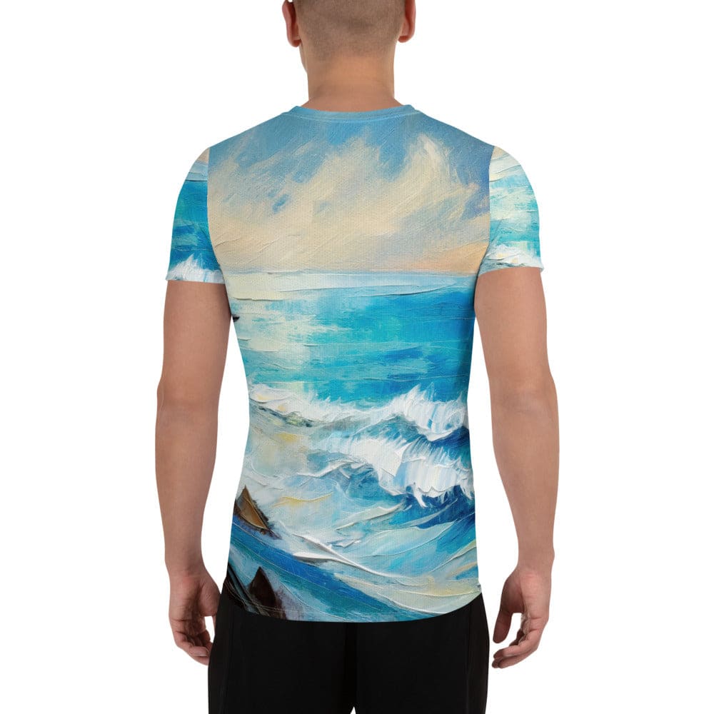 Mens Stretch Fit Athletic Sports T-shirt - Blue Ocean Print