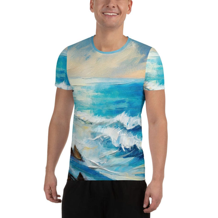 Mens Stretch Fit Athletic Sports T-shirt - Blue Ocean Print