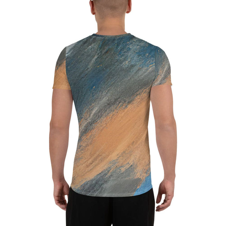 Mens Stretch Fit Athletic Sports T-shirt - Blue Orange Abstract Pattern