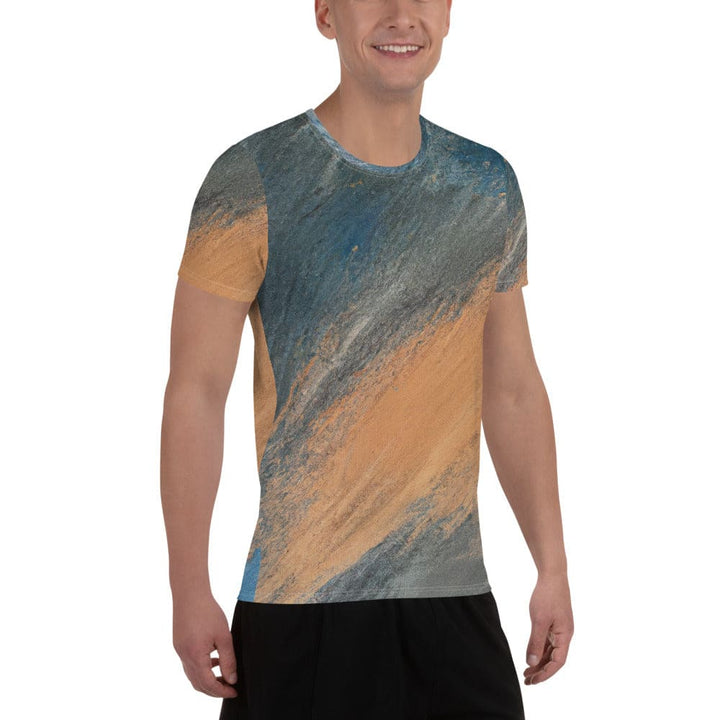 Mens Stretch Fit Athletic Sports T-shirt - Blue Orange Abstract Pattern