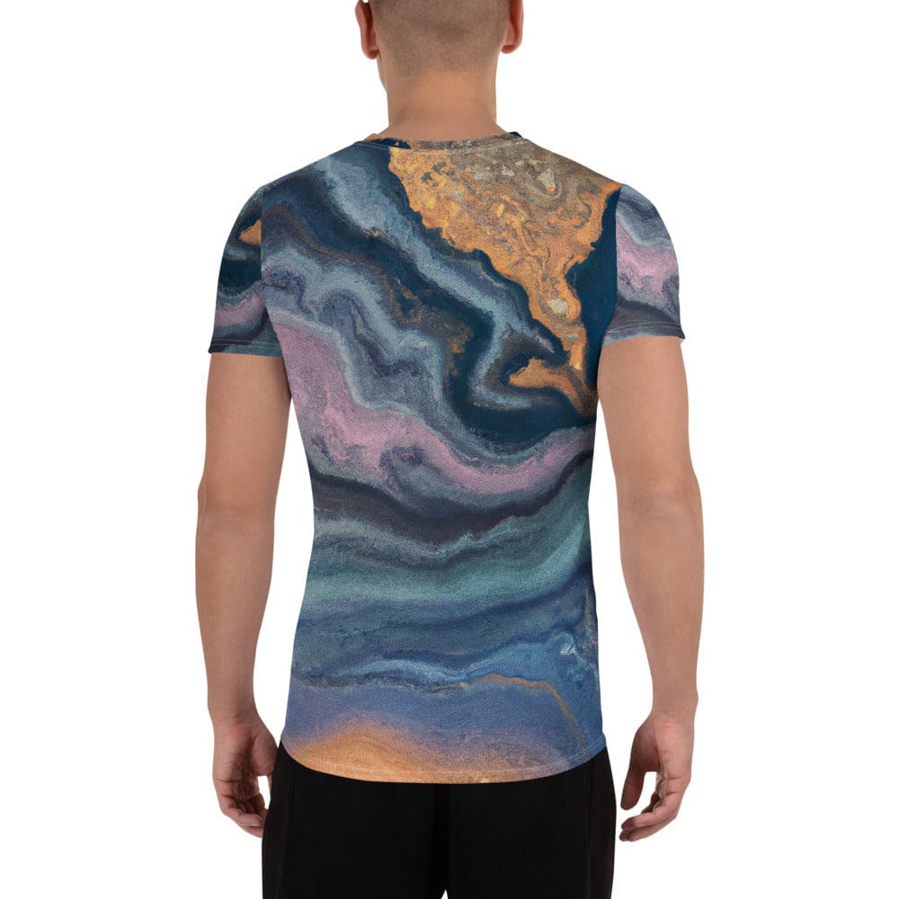 Mens Stretch Fit Athletic Sports T-shirt - Blue Pink Marble Swirl Print
