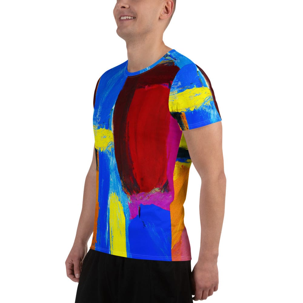 Mens Stretch Fit Athletic Sports T-shirt - Blue Red Abstract Pattern