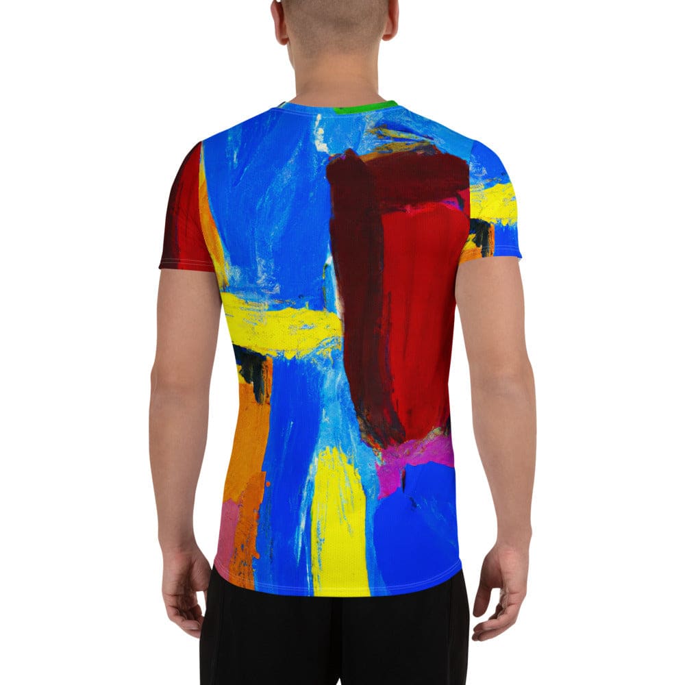 Mens Stretch Fit Athletic Sports T-shirt - Blue Red Abstract Pattern