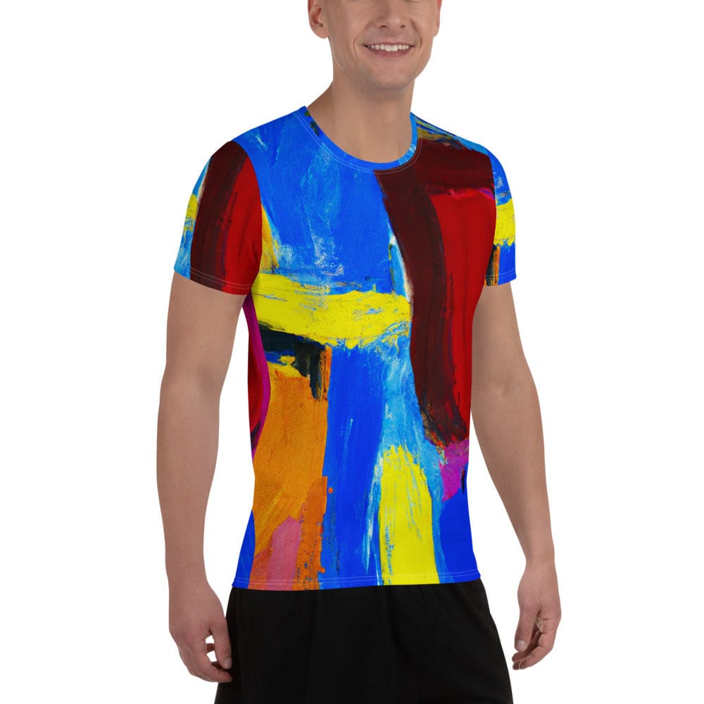 Mens Stretch Fit Athletic Sports T-shirt - Blue Red Abstract Pattern