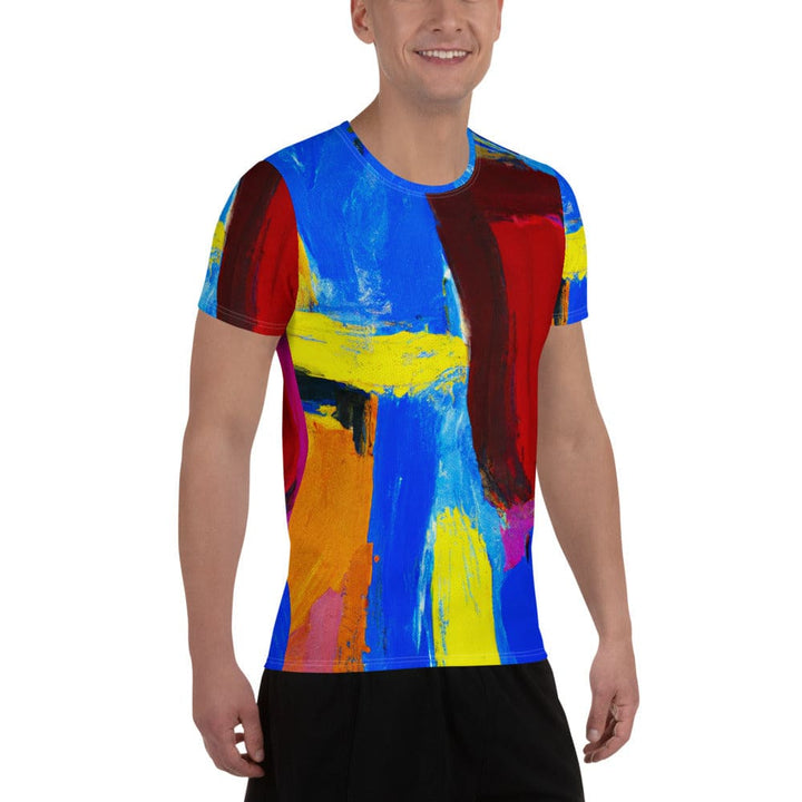 Mens Stretch Fit Athletic Sports T-shirt - Blue Red Abstract Pattern