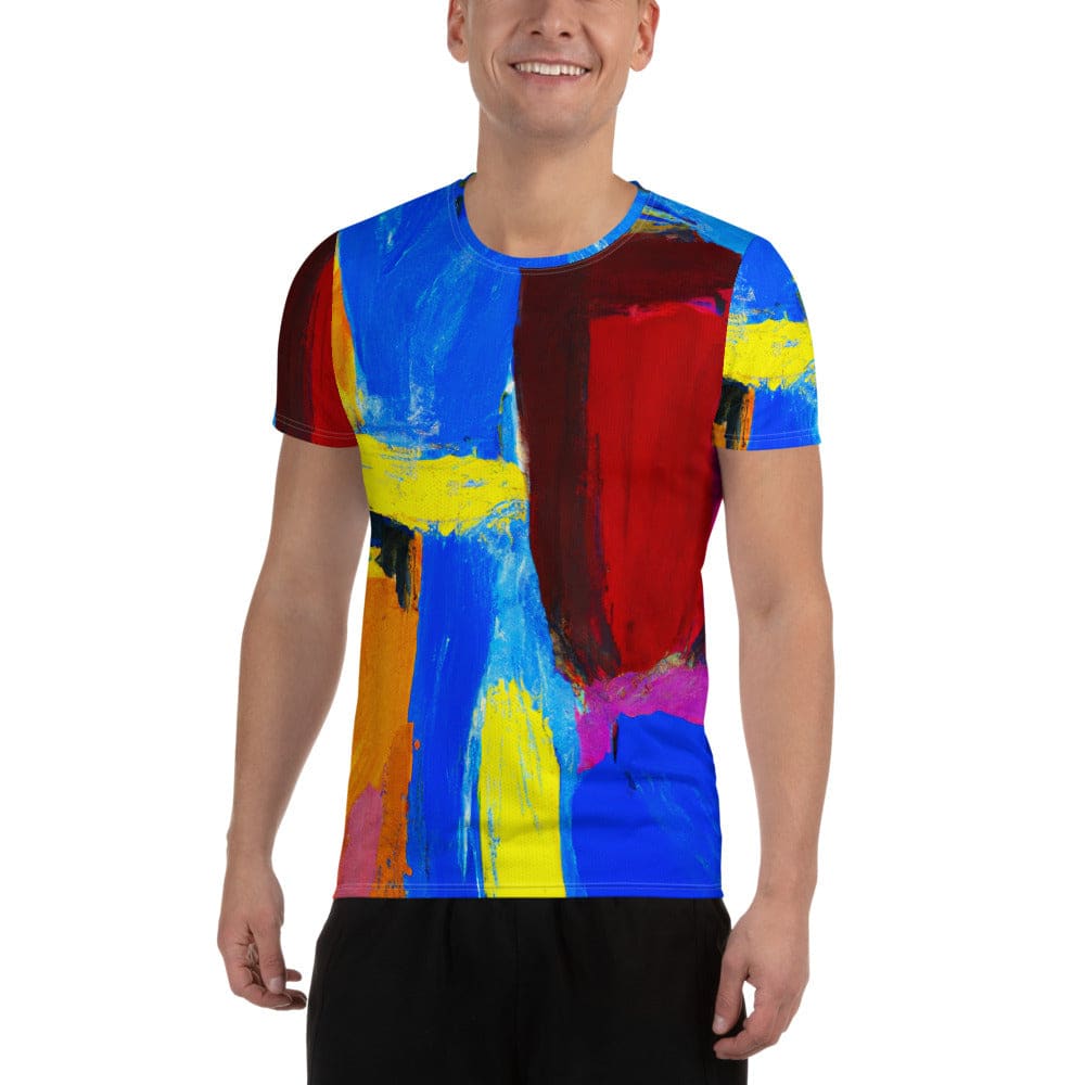 Mens Stretch Fit Athletic Sports T-shirt - Blue Red Abstract Pattern